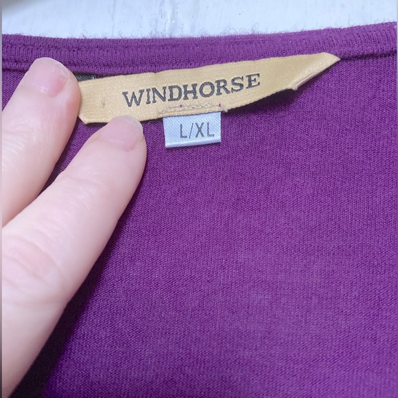 *3 for $20* Round neck purple knit top, 3/4 sleeves, scoop hem, sz L/XL. - Picture 6 of 8